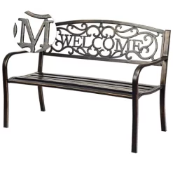 Tangkula Antique Metal Garden Bench Patio Park Outdoor W/ Armrest Welcome Pattern -Tangkula GUEST 87ec72b2 496a 4543 a13f 44281cff90d4