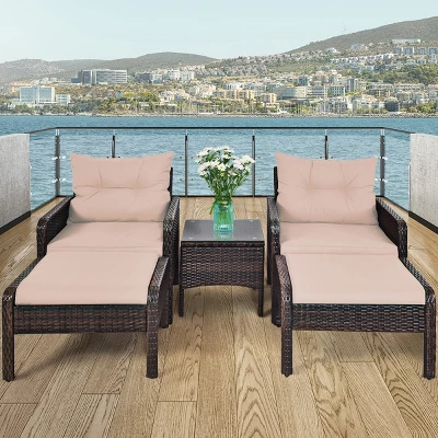 Tangkula 5-Piece Patio Rattan Conversation Set Cushioned Sofas And Ottoman Set With Table 6 Tangkula 5-Piece Patio Rattan Conversation Set Cushioned Sofas And Ottoman Set With Table - Image 4