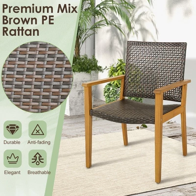 Tangkula Outdoor Rattan Chair Set Of 4 Patio PE Wicker Dining Chairs W/ Sturdy Acacia Wood Frame 9 Tangkula Outdoor Rattan Chair Set Of 4 Patio PE Wicker Dining Chairs W/ Sturdy Acacia Wood Frame - Image 7