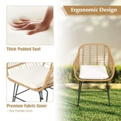 Tangkula 3 Pieces Patio Furniture Set W/Tempered Glass Coffee Table Set For Garden And Backyard White/Red/Turquoise/Grey/Black Cushions -Tangkula GUEST 890daf0d a2ab 4dc2 9923 3488b05644b1