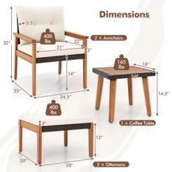 Tangkula 5 Pieces PE Rattan Patio Conversation Set Wicker Chairs With Square Coffee Table Ottomans & Soft Cushions -Tangkula GUEST 8916d8cb e8b6 498a a09c c9cdd7f12ebf