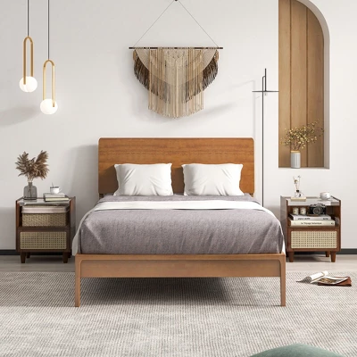 Tangkula 2PCS Bamboo Rattan Nightstand Boho Bedside End Table W/ Drawer Wood Legs 3 Tangkula 2PCS Bamboo Rattan Nightstand Boho Bedside End Table W/ Drawer Wood Legs