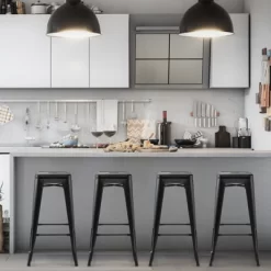 Tangkula 30" Set Of 4 Stackable Backless Metal Bar Stools W/ Footrest For Kitchen