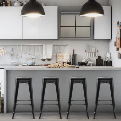 Tangkula 30" Set Of 4 Stackable Backless Metal Bar Stools W/ Footrest For Kitchen 3 Tangkula 30" Set Of 4 Stackable Backless Metal Bar Stools W/ Footrest For Kitchen