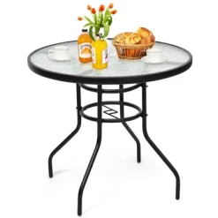 Tangkula Patio Round Table Patio Furniture Steel Frame Dining Table W/ Glass Top 15 Tangkula Patio Round Table Patio Furniture Steel Frame Dining Table W/ Glass Top -Tangkula GUEST 89514dd4 f1f5 4a6c 8366 8d04626c9763