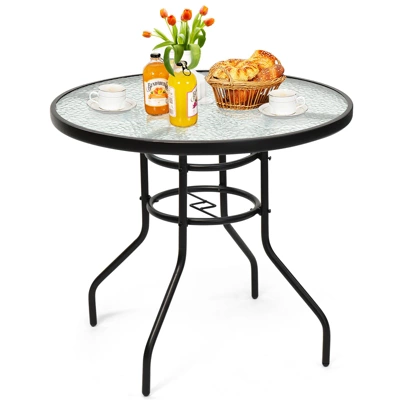 Tangkula Patio Round Table Patio Furniture Steel Frame Dining Table W/ Glass Top 9 Tangkula Patio Round Table Patio Furniture Steel Frame Dining Table W/ Glass Top - Image 7