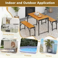 Tangkula 3 PCS Dining Set For 4 People Outdoor Picnic Table & 2 Benches W/ Metal Frame -Tangkula GUEST 89a73540 71b7 499b 89e7 43a36284ba15