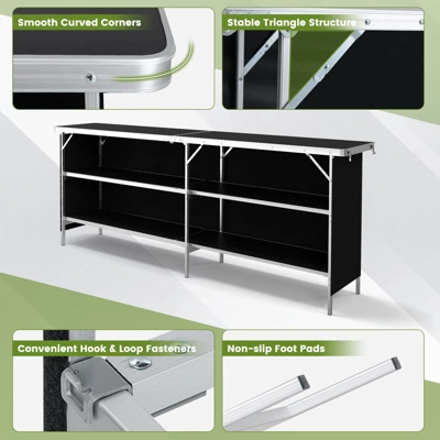 Tangkula Portable Bar Table Folding Camping Table W/ Aluminum Alloy Frame 2-Tier Shelves 9 Tangkula Portable Bar Table Folding Camping Table W/ Aluminum Alloy Frame 2-Tier Shelves - Image 7