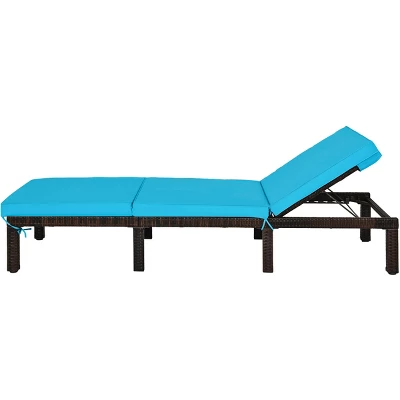 Tangkula Outdoor Rattan Chaise Lounge Chair Adjustable Backrest Recliner With Turquoise Cushions 5 Tangkula Outdoor Rattan Chaise Lounge Chair Adjustable Backrest Recliner With Turquoise Cushions - Image 3
