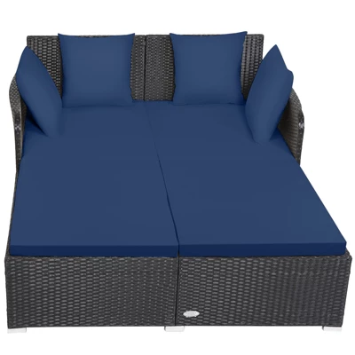 Tangkula Patio Rattan Daybed With 4 Pillows Cushioned Sofa For Outdoor 15 Tangkula Patio Rattan Daybed With 4 Pillows Cushioned Sofa For Outdoor - Image 13
