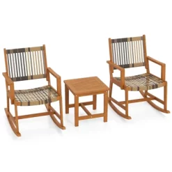 Tangkula 3 Pieces Rocking Bistro Set PE Rattan Front Porch Chairs W/ Coffee Table -Tangkula GUEST 8ad35134 9f56 4a4e aef6 de960d4639cc