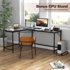 Tangkula L-Shaped Desk With Power Outlet 66” Computer Corner Desk With CPU Stand & Heavy-duty Metal Frame Rustic Brown/Black 18 Tangkula L-Shaped Desk With Power Outlet 66” Computer Corner Desk With CPU Stand & Heavy-duty Metal Frame Rustic Brown/Black -Tangkula GUEST 8ae8d342 da63 4fbf b3ca 9ea473be256e