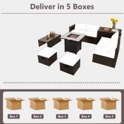 Tangkula 9 PCS Outdoor Patio Furniture Set W/ 30" Propane Fire Pit Table PE Wicker Space-Saving Sectional Sofa W/ Storage Box And Cushions Black/Gray/Navy/Red/Turquoise/Off White 18 Tangkula 9 PCS Outdoor Patio Furniture Set W/ 30" Propane Fire Pit Table PE Wicker Space-Saving Sectional Sofa W/ Storage Box And Cushions Black/Gray/Navy/Red/Turquoise/Off White -Tangkula GUEST 8af1b84b fc6c 4ddd 9c4b 145c7d7fae8e