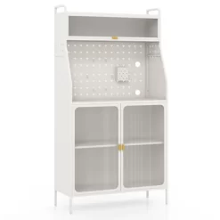 Tangkula 5-Tier Metal Baker's Rack Kitchen Pantry Cabinet W/ See-through Flip-up Door Pegboard Adjustable Shelf White -Tangkula GUEST 8b392e54 2112 4d2b 995b 85cdac01712b