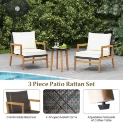 Tangkula 3 PCS Patio Chair Set Wicker Chair & Side Table Set W/ Tempered Glass Tabletop -Tangkula GUEST 8b461ed3 795d 46f9 9fef acdb313d4c48