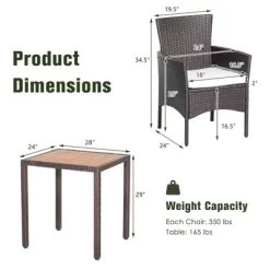 Tangkula Set Of 3 Wicker Dining Set Acacia Wood Table Top W/ Cushioned Chairs Patio Garden -Tangkula GUEST 8b5e53fe 972b 42c5 9985 c74e9a189718