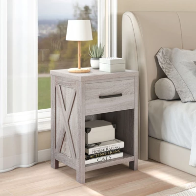 Tangkula Nightstand Sofa Side Table Rustic End Table W/ Drawer & Shelf For Living Room 5 Tangkula Nightstand Sofa Side Table Rustic End Table W/ Drawer & Shelf For Living Room - Image 3