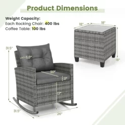 Tangkula Set Of 3 Wicker Rocking Set Patio W/ Tempered Glass Table & Soft Cushions -Tangkula GUEST 8c05f4e8 8224 47c5 a072 c6502b8c9c47
