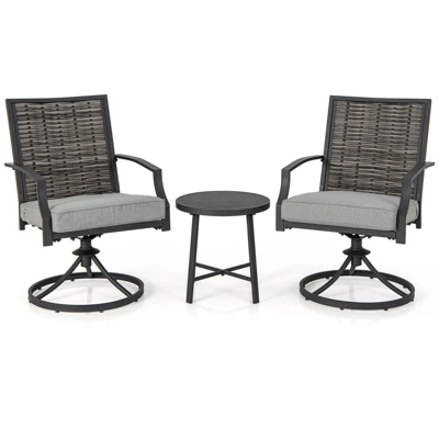 Tangkula 3PCS Swivel Chair Set Coffee Table Wicker Cushioned Seat Balcony Porch Patio 3 Tangkula 3PCS Swivel Chair Set Coffee Table Wicker Cushioned Seat Balcony Porch Patio