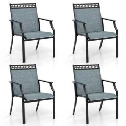 Tangkula Patio Dining Chairs Set Of 4 All Weather Outdoor Chairs W/ High Back & Armrests Blue -Tangkula GUEST 8c4bf7c2 ee84 43d0 a022 902287a61d01