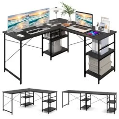 Tangkula Large L-shaped Computer Desk 60” Convertible Corner Desk With 4 Storage Shelves 95” 2-Person Long Study Writing Workstation Black/Rustic Brown/Natural/Grey -Tangkula GUEST 8c716998 1e92 48e8 8cd5 3df2e435180f