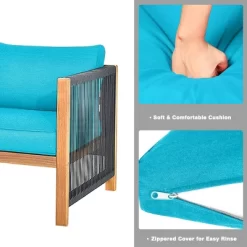Tangkula 4-Piece Outdoor Patio Wood Conversation Furniture Set Padded Chair With Coffee Table Turquoise -Tangkula GUEST 8c9782ca e112 496b 8827 7d2d06655bd7