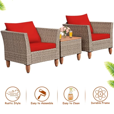 Tangkula 3 Piece Outdoor Rattan Sofa Set Wicker Conversation Furniture Set With Cushions 5 Tangkula 3 Piece Outdoor Rattan Sofa Set Wicker Conversation Furniture Set With Cushions - Image 3