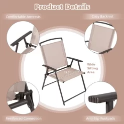 Tangkula 2/4 Piece Patio Folding Chairs Outdoor Dining Chairs W/ Breathable Fabric Heavy Duty Steel & Rustproof Steel Frame -Tangkula GUEST 8d151ac3 0ab9 4943 b136 e2544da4af99