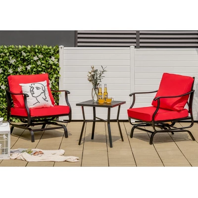 Tangkula 3PCS Outdoor Rocking Chair Set Patio Conversation Bistro Set W/ Red Cushions 4 Tangkula 3PCS Outdoor Rocking Chair Set Patio Conversation Bistro Set W/ Red Cushions - Image 2