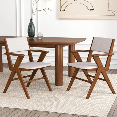 Tangkula Wooden Dining Chair Set Of 4 W/ Rubber Wood Frame Padded Seat & Back Armrests 5 Tangkula Wooden Dining Chair Set Of 4 W/ Rubber Wood Frame Padded Seat & Back Armrests - Image 3
