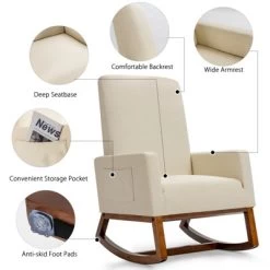 Tangkula Mid Century Rocking Chair Comfortable Rocker Modern High Back Armchair Beige -Tangkula GUEST 8dc0067c d190 4b77 bf61 16c389d995b2