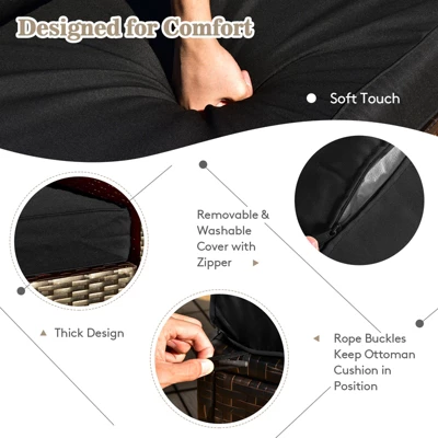 Tangkula 9 PCS Outdoor Patio Furniture Set W/ 30" Propane Fire Pit Table PE Wicker Space-Saving Sectional Sofa W/ Storage Box And Cushions Black/Gray/Navy/Red/Turquoise/Off White 6 Tangkula 9 PCS Outdoor Patio Furniture Set W/ 30" Propane Fire Pit Table PE Wicker Space-Saving Sectional Sofa W/ Storage Box And Cushions Black/Gray/Navy/Red/Turquoise/Off White - Image 4