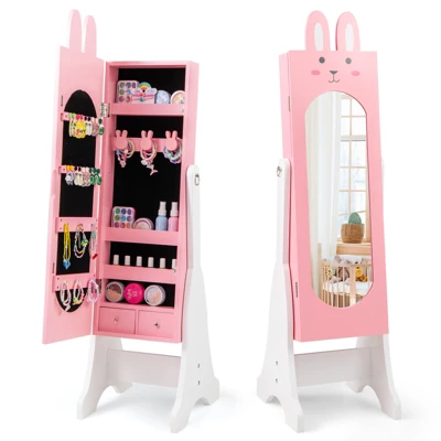 Tangkula Kids Jewelry Armoire Cabinet Free-Standing Full Length Mirror With Storage And 4 Tilt Angles 12 Tangkula Kids Jewelry Armoire Cabinet Free-Standing Full Length Mirror With Storage And 4 Tilt Angles - Image 10