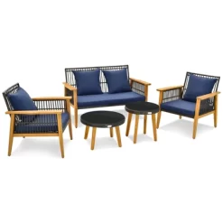 Tangkula 5PCS Rattan Woven Conversation Set Stable Acacia Wood Frame For Backyard Patio -Tangkula GUEST 8e0acb62 eb00 4c70 9cc8 e3ac5498a2d1