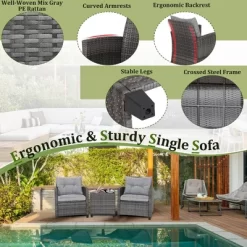 Tangkula 3PCS Patio Rattan Sofa Set Outdoor Wicker Conversation Set Glass Tabletop W/ Grey Cushion 16 Tangkula 3PCS Patio Rattan Sofa Set Outdoor Wicker Conversation Set Glass Tabletop W/ Grey Cushion -Tangkula GUEST 8e547c93 708b 4b34 99b4 1bce946c0e65
