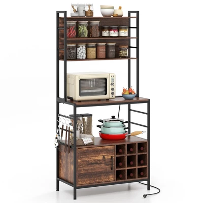 Tangkula 67" Bakers Rack W/ Power Outlet Coffee Bar Cabinet W/ S-Shaped Hooks 12 Tangkula 67" Bakers Rack W/ Power Outlet Coffee Bar Cabinet W/ S-Shaped Hooks - Image 10