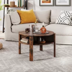 Tangkula 29.5" 2-Tier Round Coffee Table W/ Storage 4 Shelves Faux Wooden Top -Tangkula GUEST 8ea00a41 3a6f 475b 9679 45af35a2f32c