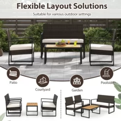Tangkula Set Of 4 PE Rattan Patio Conversation Set Outdoor Porch Chairs Loveseat With Coffee Table And Soft Cushions Metal Frame 16 Tangkula Set Of 4 PE Rattan Patio Conversation Set Outdoor Porch Chairs Loveseat With Coffee Table And Soft Cushions Metal Frame -Tangkula GUEST 8ea2ee1b 069c 4677 8b4e a0633b357344 1