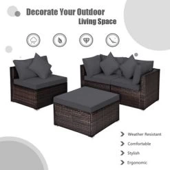 Tangkula 4PCS Rattan Patio Conversation Furniture Set Yard Outdoor W/ Grey Cushion -Tangkula GUEST 8f25d74c a494 4def 9f63 aff9f57e8282