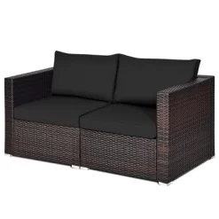 Tangkula 2PCS Rattan Corner Sofa Set Patio Outdoor Furniture Set W/ 4 Black Cushions -Tangkula GUEST 8f8023e0 ce9c 44aa 9a89 07dfee780ec3