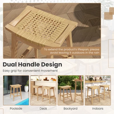 Tangkula 3 Piece Patio Bar Set Round Cocktail Table W/ 2 Rattan Saddle Stools 6 Tangkula 3 Piece Patio Bar Set Round Cocktail Table W/ 2 Rattan Saddle Stools - Image 4