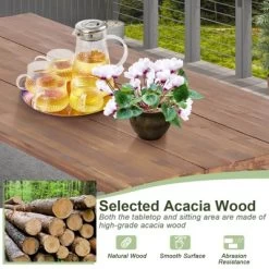 Tangkula 71" Patio Picnic Table Bench Set Outdoor Camping Table Set W/ Acacia Wood Tabletop & Seat 2" Umbrella Hole -Tangkula GUEST 8fa50be4 ec1b 4c5b a59c bd43ead176e0