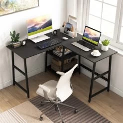 Tangkula L Shaped Corner Computer Desk Study Table W/Storage Shelves
