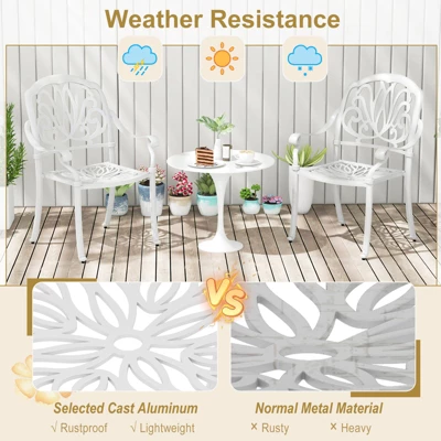 Tangkula Set Of 2 Cast Aluminum Patio Dining Chairs Stackable Outdoor Dining Chairs With Armrests Outdoor Bistro Chairs White 6 Tangkula Set Of 2 Cast Aluminum Patio Dining Chairs Stackable Outdoor Dining Chairs With Armrests Outdoor Bistro Chairs White - Image 4