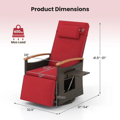 Tangkula Set Of 2 Outdoor 360° Swivel Rattan Recliner Chair Patio Wicker Chaise Lounge Chair 10 Tangkula Set Of 2 Outdoor 360° Swivel Rattan Recliner Chair Patio Wicker Chaise Lounge Chair - Image 8