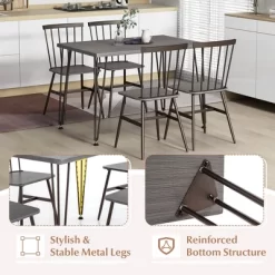 Tangkula 5PCS Dining Table Set For 4 Rectangular Kitchen Table & 4 Chairs W/ Metal Frame Grey Oak -Tangkula GUEST 90564fa8 471d 41c4 be8f 4bc1ac0b3fee