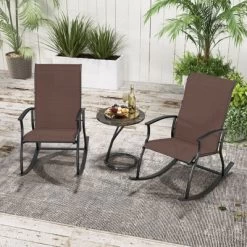 Tangkula Set Of 2 Outdoor Rocking Chair Patio Rocker W/ Breathable Fabric Brown