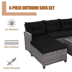 Tangkula Set Of 4 Rattan Furniture Set Sofa Ottoman Cushion Garden Deck Patio Black
