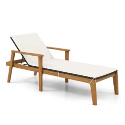 Tangkula 4 Piece Outdoor Chaise Lounge Chair Set Rattan With Armrests & 4-Level Backrest Folding Coffee Table & Cushioned Acacia Wood Lounge Chair Set -Tangkula GUEST 90931216 363f 4676 954b 49b0f9fb52f0