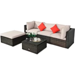 Tangkula 5-Piece Outdoor Patio Sectional Rattan Wicker Sofa Set W/ Cushion -Tangkula GUEST 90a0427c 9779 4164 83e6 93dcfe36ab78